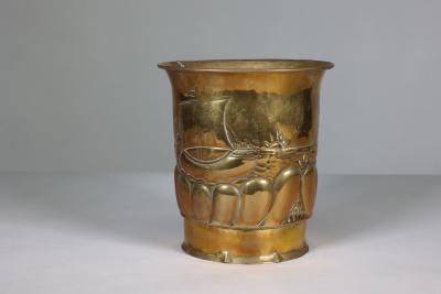 Margaret Gilmour Margaret Gilmour School An Arts Crafts Brass Planter with a Galleon at Sea