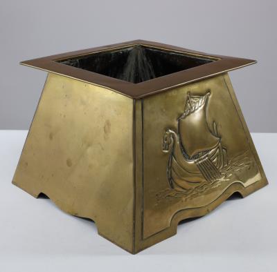 Margaret Gilmour Margaret Gilmour attr An Arts Crafts brass planter depicting a galleon