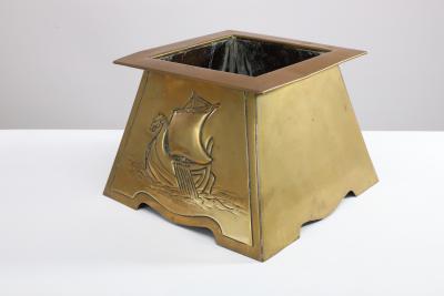 Margaret Gilmour Margaret Gilmour attr An Arts Crafts brass planter depicting a galleon