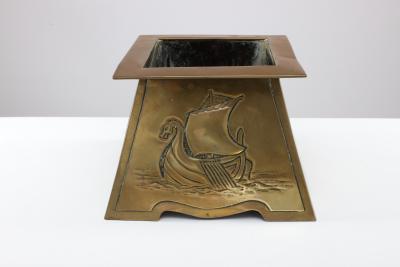 Margaret Gilmour Margaret Gilmour attr An Arts Crafts brass planter depicting a galleon