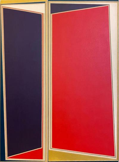 Margaret Pomfret Vintage Abstract Hard Edge Painting by Margaret Pomfret on Canvas