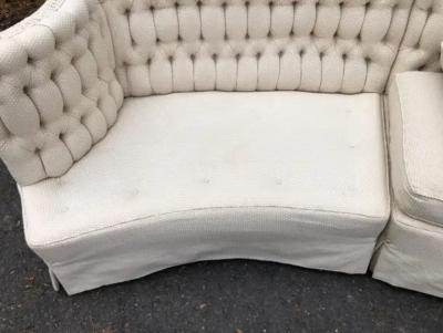 Marge Carson Lovely 2 Piece Marge Carson Curved Tufted Back Sofa Sectional Mid Century Modern