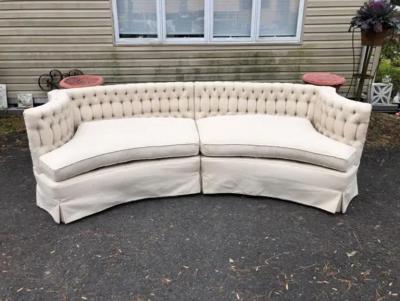 Marge Carson Lovely 2 Piece Marge Carson Curved Tufted Back Sofa Sectional Mid Century Modern