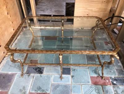 Marge Carson Magnificent Marge Carson Large Gold Griffon Leg Regency Glass Top Coffee Table