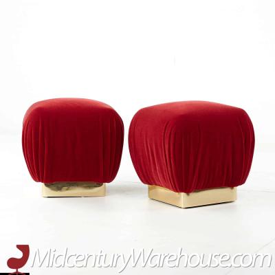 Marge Carson Mid Century Brass Souffle Poof Ottoman Pair