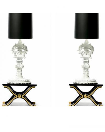 Marge Carson Pair of Large Hollywood Regency Baroque Plaster Lamps by Marge Carson c 1960s