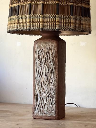 Maria Kipp Large Textured Terracotta Lamp with Impeccable Maria Kipp Woven Shade