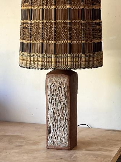 Maria Kipp Large Textured Terracotta Lamp with Impeccable Maria Kipp Woven Shade
