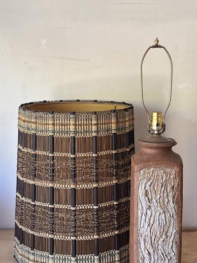 Maria Kipp Large Textured Terracotta Lamp with Impeccable Maria Kipp Woven Shade