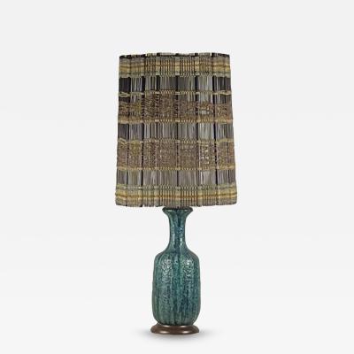 Maria Kipp Monumental Glazed Ceramic Lamp with Rare Woven Shade by Maria Kipp