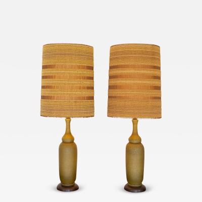 Maria Kipp Pair of Haeger Volcanic Glaze Olive Green Cermaic Lamps Maria Kipp Shades Italy