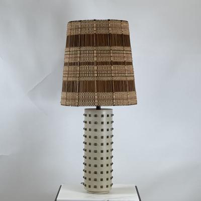 Maria Kipp Studded Cream Leather Table Lamp with Original Maria Kipp Shade