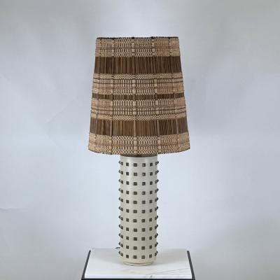 Maria Kipp Studded Cream Leather Table Lamp with Original Maria Kipp Shade