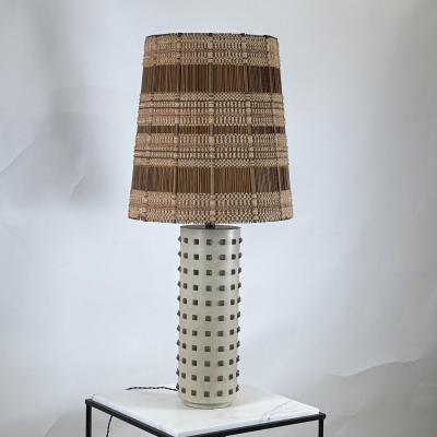 Maria Kipp Studded Cream Leather Table Lamp with Original Maria Kipp Shade