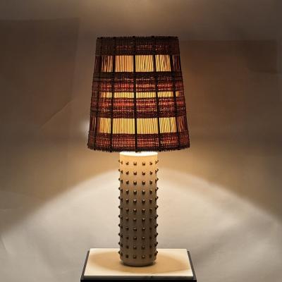 Maria Kipp Studded Cream Leather Table Lamp with Original Maria Kipp Shade