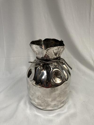 Maria Pergay 1970s Silver plated vase in the style of Maria Pergay