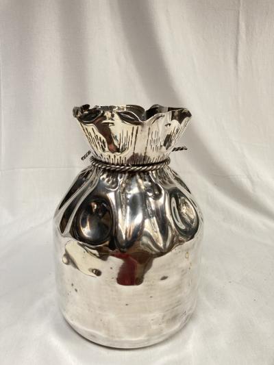 Maria Pergay 1970s Silver plated vase in the style of Maria Pergay