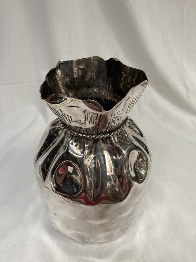 Maria Pergay 1970s Silver plated vase in the style of Maria Pergay