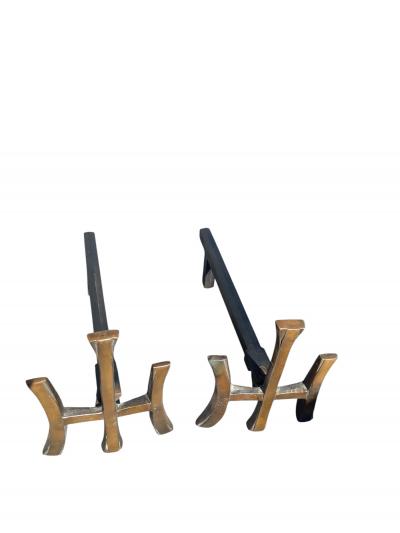 Maria Pergay 1970s bronze andirons in the style of Maria Pergay