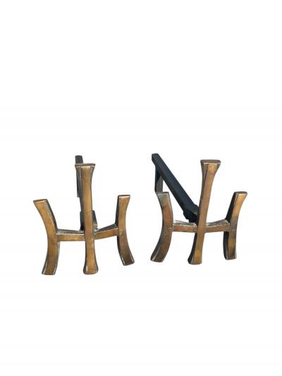 Maria Pergay 1970s bronze andirons in the style of Maria Pergay