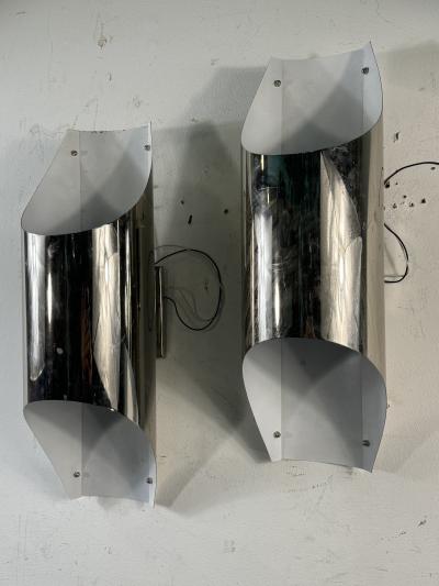 Maria Pergay MODERNIST CHROME SCULPTURAL FORM SCONCES