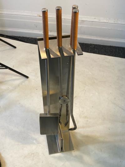 Maria Pergay MODERNIST STAINLESS STEEL FIRE TOOLS IN THE MANNER OF MARIA PERGAY