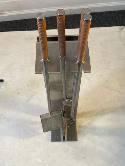 Maria Pergay MODERNIST STAINLESS STEEL FIRE TOOLS IN THE MANNER OF MARIA PERGAY