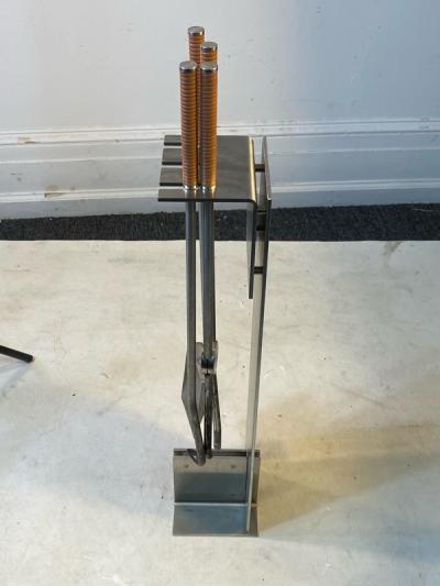Maria Pergay MODERNIST STAINLESS STEEL FIRE TOOLS IN THE MANNER OF MARIA PERGAY