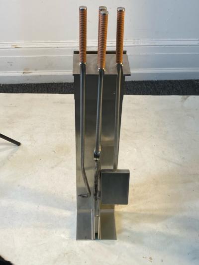 Maria Pergay MODERNIST STAINLESS STEEL FIRE TOOLS IN THE MANNER OF MARIA PERGAY
