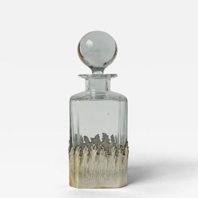 Maria Pergay Maria Pergay Glass Decanter with Bord Flammes Decoration in Silvered Brass 1960