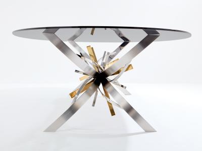 Maria Pergay Maria Pergay polished steel and brass dining table Gerbe 1970