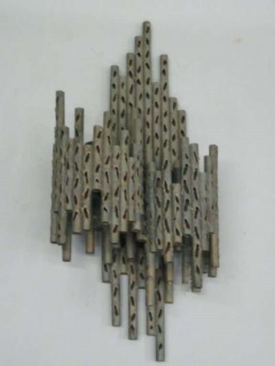 Maria Pergay Pair of French Mid Century Modern Perforated Iron Sconces Attr Maria Pergay