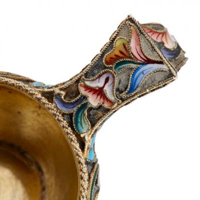Maria Semenova Antique pair of silver gilt and enamel Kovshes by Semenova