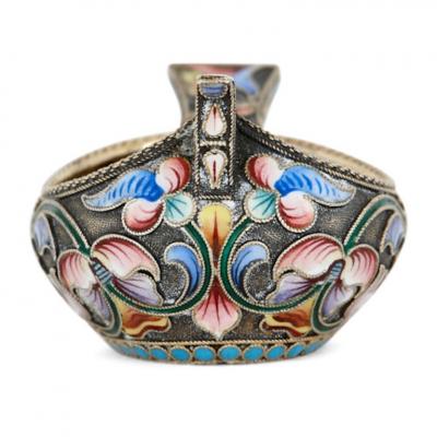 Maria Semenova Antique pair of silver gilt and enamel Kovshes by Semenova
