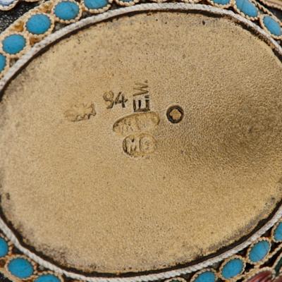 Maria Semenova Antique pair of silver gilt and enamel Kovshes by Semenova