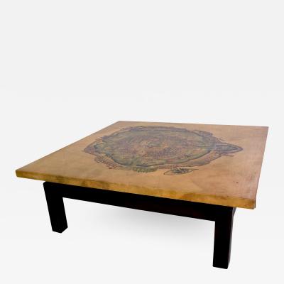 Maria Teresa Mendez Mexico City Graphic Art Coffee Table in Goatskin by Maria Teresa Mendez 1970s