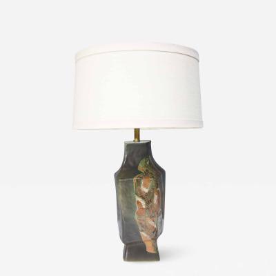 Marianna Von Allesch Marianna von Allesch Ceramic Table Lamp with Etching on Two Corners Signed