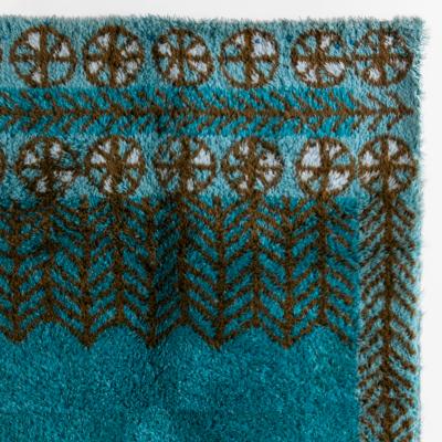 Marianne Richter SWEDISH BLUE AND BROWN WOOL RYA RUG 1960 Attributed to Marianne Richter 
