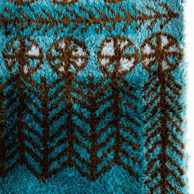 Marianne Richter SWEDISH BLUE AND BROWN WOOL RYA RUG 1960 Attributed to Marianne Richter 