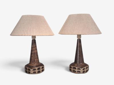 Marianne Starck Large Table Lamps Brown Stoneware Denmark 1960s