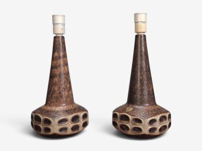Marianne Starck Large Table Lamps Brown Stoneware Denmark 1960s