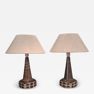 Marianne Starck Large Table Lamps Brown Stoneware Denmark 1960s