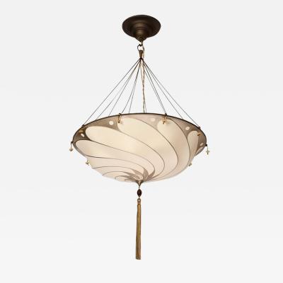 Mariano Fortuny Saracen Shield Pendant Chandelier in Ivory Silk Signed Fortuny