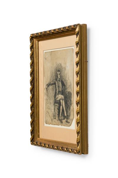 Mariano Fortuny y Marsal Mariano Fortuny y Marsal 19th Century pen and ink portrait of a seated Spanish g