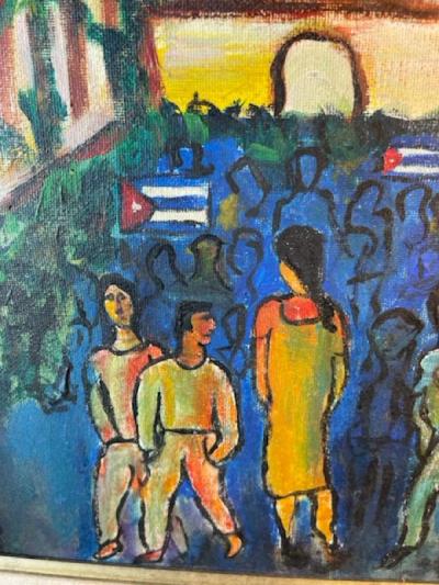 Mariano Rodriguez EXCEPTIONAL ABSTRACT CITY VILLAGE SCENE PAINTING AFTER MARIANO RODRIGUEZ