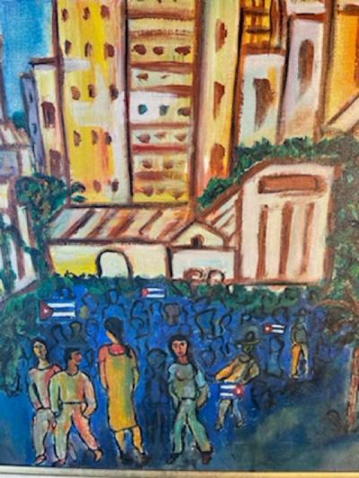 Mariano Rodriguez EXCEPTIONAL ABSTRACT CITY VILLAGE SCENE PAINTING AFTER MARIANO RODRIGUEZ