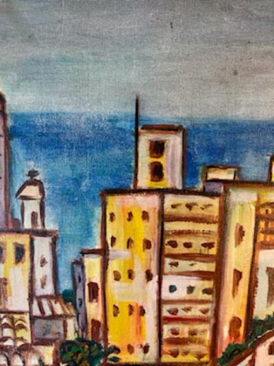 Mariano Rodriguez EXCEPTIONAL ABSTRACT CITY VILLAGE SCENE PAINTING AFTER MARIANO RODRIGUEZ