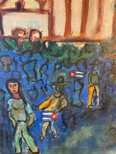 Mariano Rodriguez EXCEPTIONAL ABSTRACT CITY VILLAGE SCENE PAINTING AFTER MARIANO RODRIGUEZ