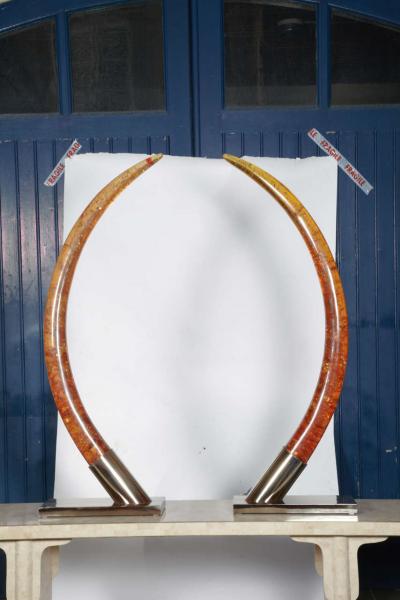 Marie Claude Fouquieres Huge 1970s elephant tusk lamps in resin