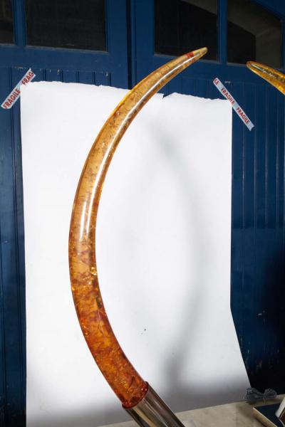 Marie Claude Fouquieres Huge 1970s elephant tusk lamps in resin